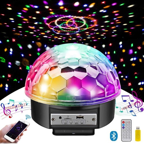 Bluetooth Voice Control Magic Ball Light, 7-Color Magic Ball Rotating Light, MP3 Flashlight, Remote Control Crystal Ball Stage Light