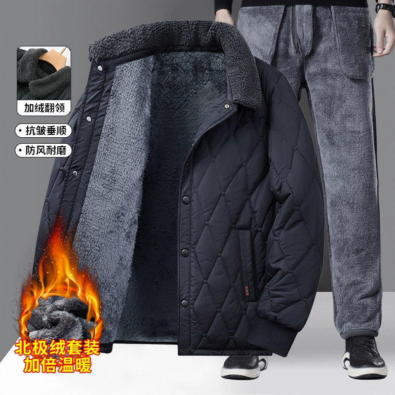 Осенняя и зимняя хлопчатобумажная одежда арктический бархат свободный бархат толстый, лацканный большой размер, хлопчатобумажная куртка, мужская куртка с воротником