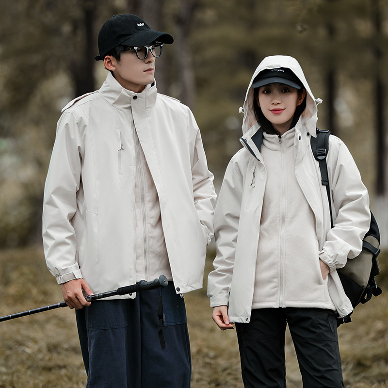Chaqueta de dos piezas desmontable tres en uno transfronteriza para hombres y mujeres al aire libre impermeable a prueba de viento chaqueta de pareja con forro polar