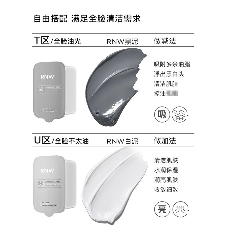 Rn w清潔マスク2色泥膜収縮毛穴深層黒ずみニキビ印白黒|undefined