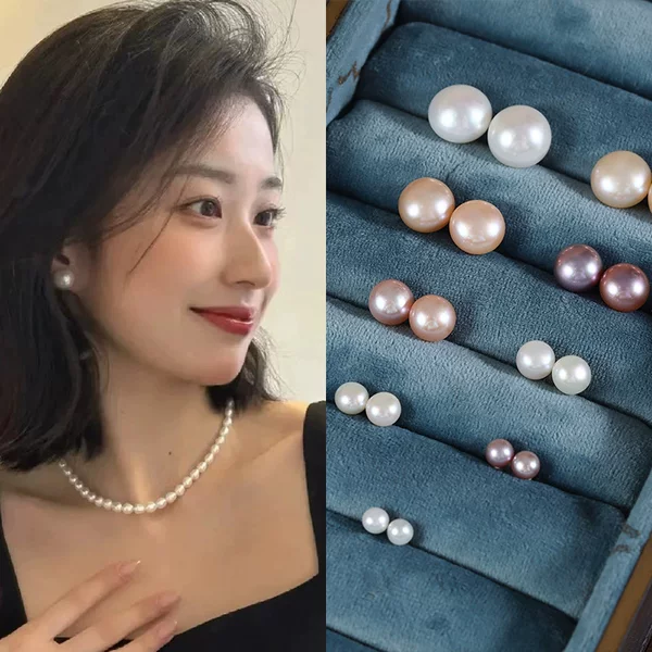 A Must-Have for Everyone: Natural Pearl Earrings, Freshwater Seedless Classic Versatile Plain Studs, S925 Silver Needle