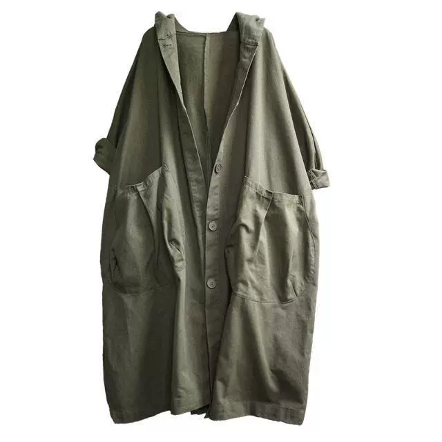 Длинный тренч женский oversize (с капюшоном) — дэмисезонная макси-куртка для отдыха, большой размер