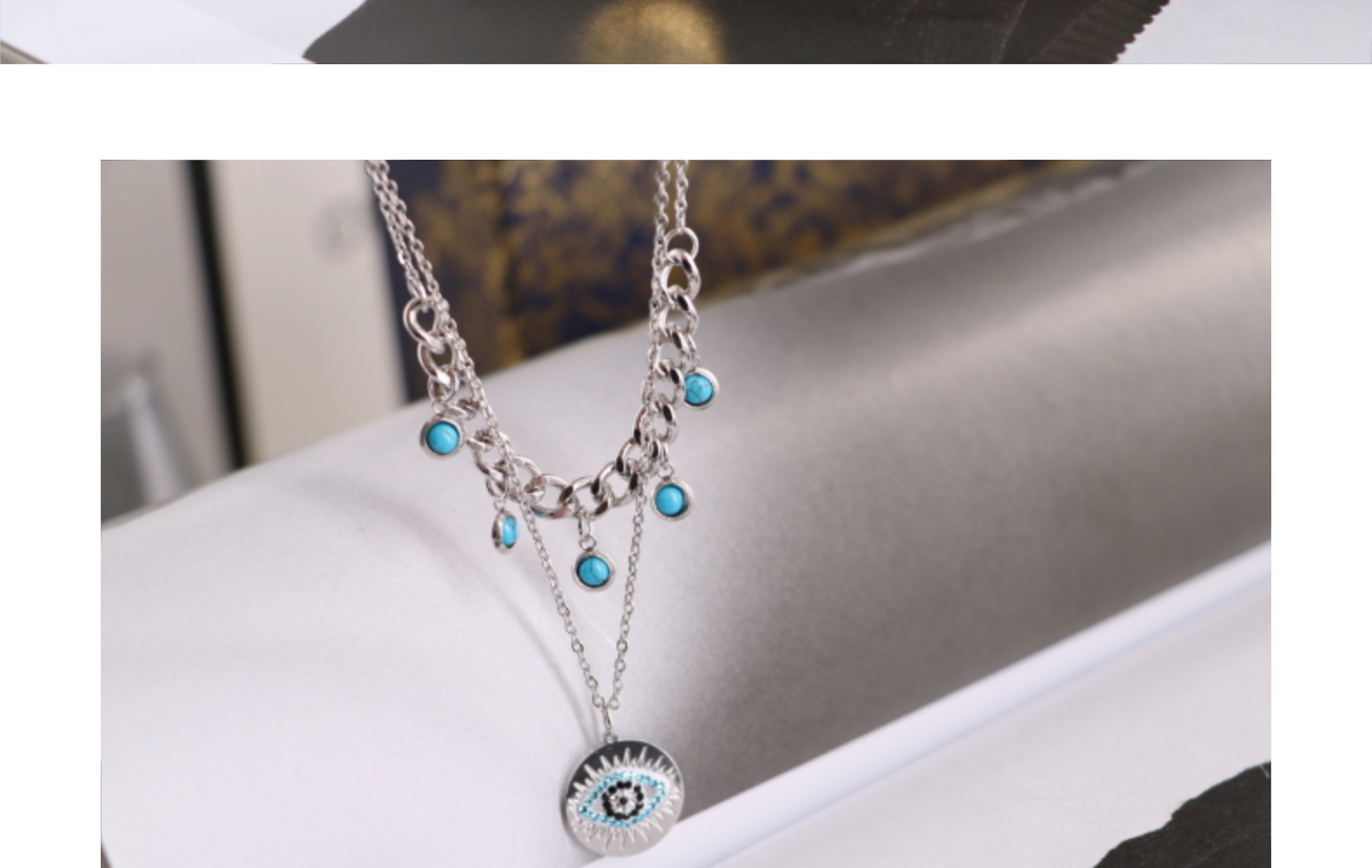 Casual Simple Style Round Devil's Eye Titanium Steel Plating Inlay Turquoise Rhinestones Layered Necklaces display picture 3