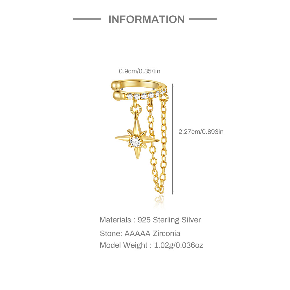 Zircon Inlay Material 1 Piece 925 Sterling Silver Zircon 925 Sterling Silver Earrings Star Ear Cuffs