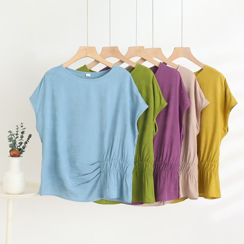 Jacquard Cotton Silk T-shirt Women's Middle-aged and Elderly Mother's Top Summer Thin Artificial Cotton plus size Floral Pullover Jacquard Cotton Silk T-shirt Women's Middle-aged and Elderly Mother's Top Summer Thin Artificial Cotton plus size Floral Pullover