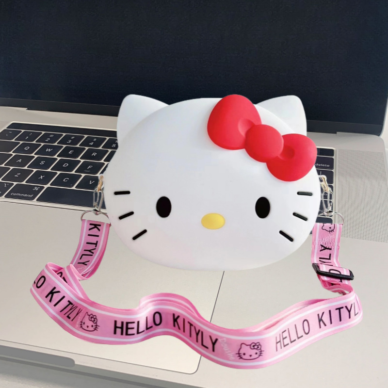 고양이 머리 흰색 휴대폰 가방 (안감 없음)
