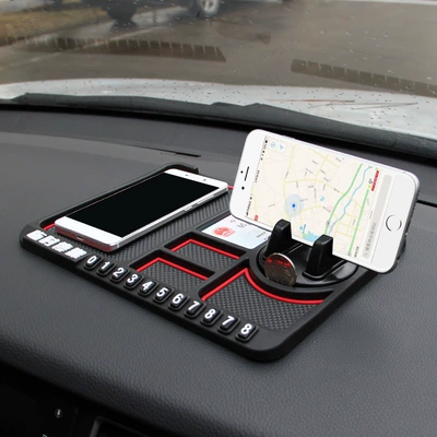 Car Phone Holder Anti-Slip Mat Multifunctional Car Navigation Support Stand Dashboard Phone Holder Parking Sign (Anti-slip mat) - red