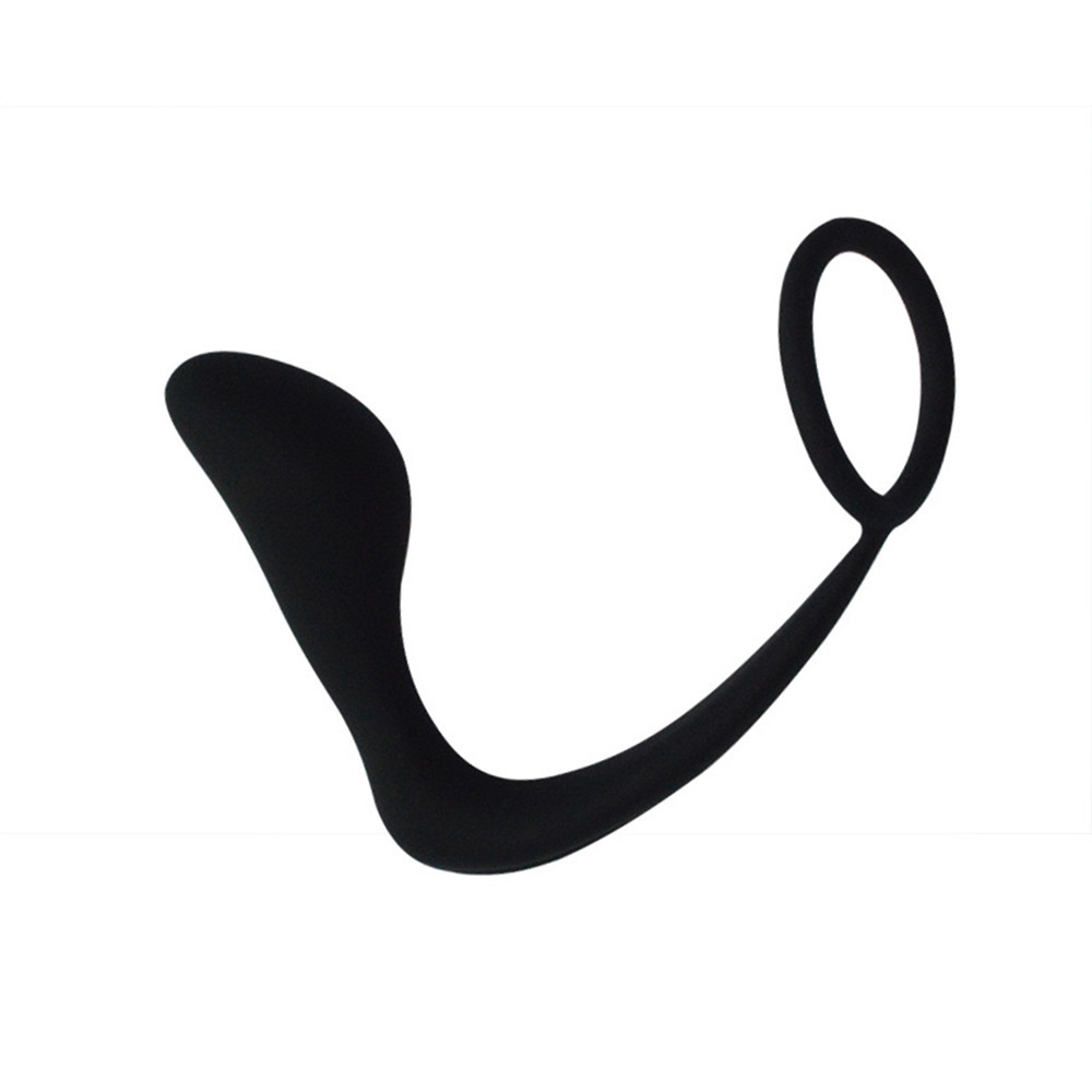 Men’s Silicone Prostate Massager Plug with Sperm Lock Ring, Black — detail image 6