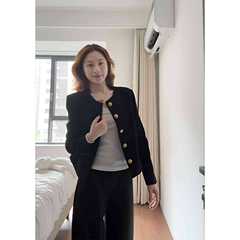 韩系千金风高智感外套开衫女高腰阔腿裤秋冬季两件套装