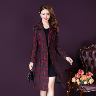 Foreign trade women's clothing fashionable western style mom's mid-length trench coat Women's British style slim-fit double-breasted coat