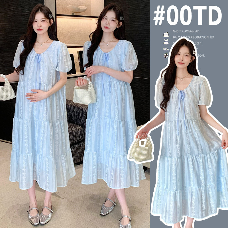 Real Shot of Maternity Wear 2025 Summer New Sweet Korean Style Fashionable Loose Slimming Embroidered High-Looking Maternity Dress