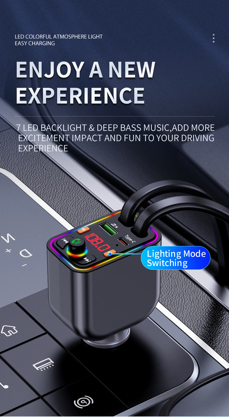 Ebay Cross-Border Factory Supply Car Bluetooth Receiver Supports Lossless Music Playback Car Mobile Phone Fast Charging