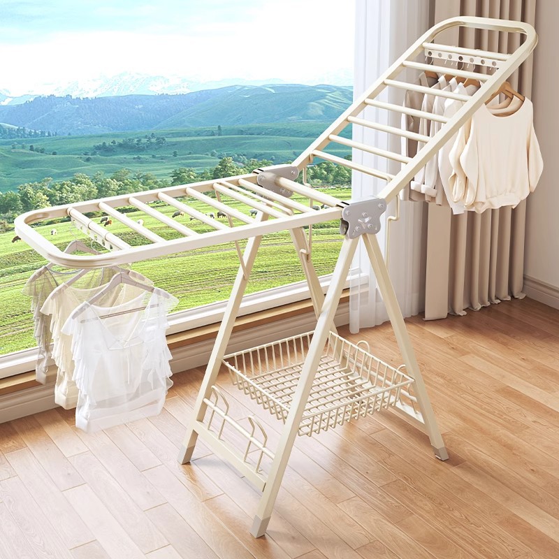 Foldable Clothes Drying Rack for Home Use, Bedroom Balcony Clothes Rack, Indoor Installation-Free Clothes Hanging Rod, Quilt Drying Magic Tool