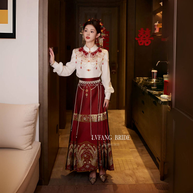 婚服国风新中式云肩衬衫马面裙套装敬酒服新娘2025新款订婚回门服|undefined