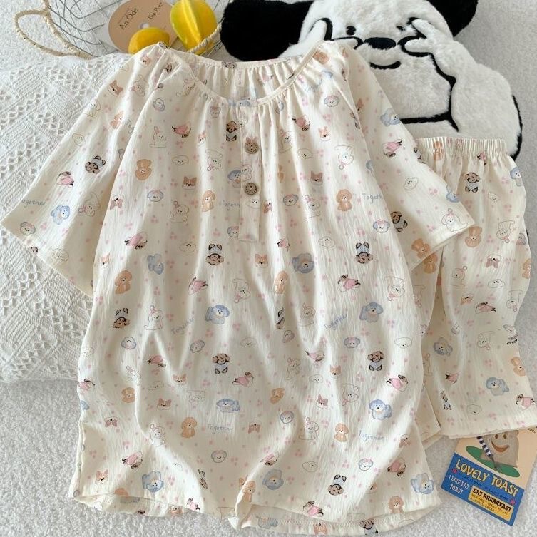 Amazon Foreign Trade Explosions Summer Short-sleeved Cloud Cotton Pajamas Women's Loose Comfortable Ins TikTok Internet Celebrity Home Clothes