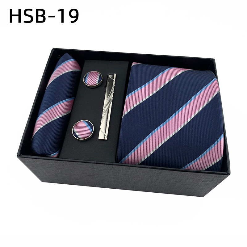 2025 nueva caja de regalo negra de negocios para hombres, corbata lisa a rayas, bufanda de bolsillo, clip de corbata, traje de regalo