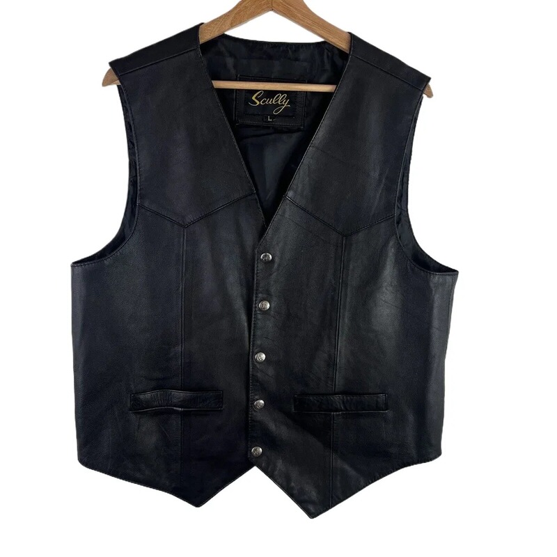 Men's Black Motorcycle Rider Hip-Hop Vest, Men's Faux Leather Punk Spring Sleeveless Leather Vest