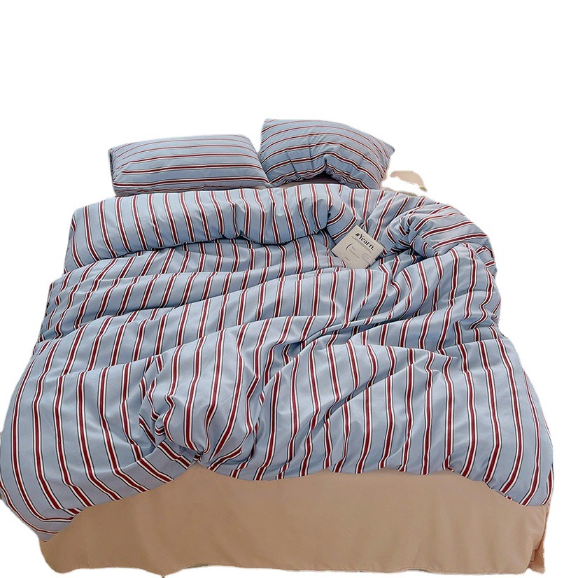 Korean ins blogger style modern simple red and blue pinstripe khachi sheets 1.5 meters 1.8m quilt cover three or four pieces