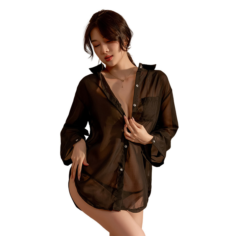 Sexy lencería sexy gasa de las mujeres camisa blanca extrema tentación uniforme camisón ver a través de pijamas entrega de una pieza gratis