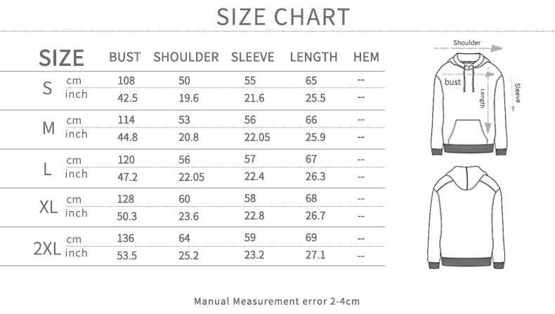 卫衣英文尺寸表
