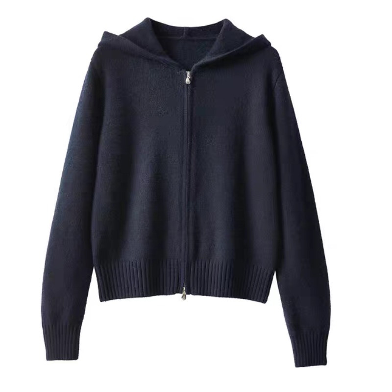 Coreana doble cremallera con capuz de punto Cardigan de mujer otoño invierno exterior diseño sensación perezosa suave abrigo de suéter de aire