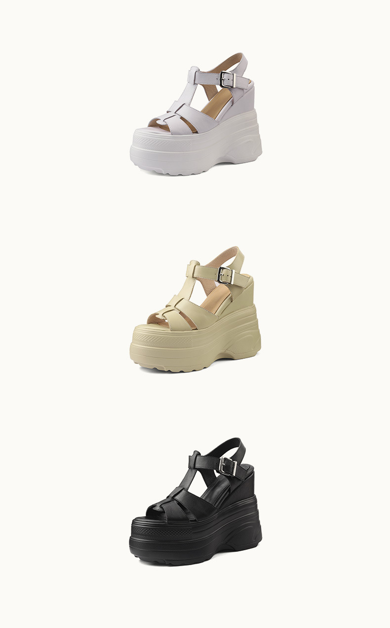 Sandal La Mã nữ đế xuồng cao 14 cm, mũi hở, phong cách đường phố — Màu đen, Màu trắng, Màu mơ chi tiết 9