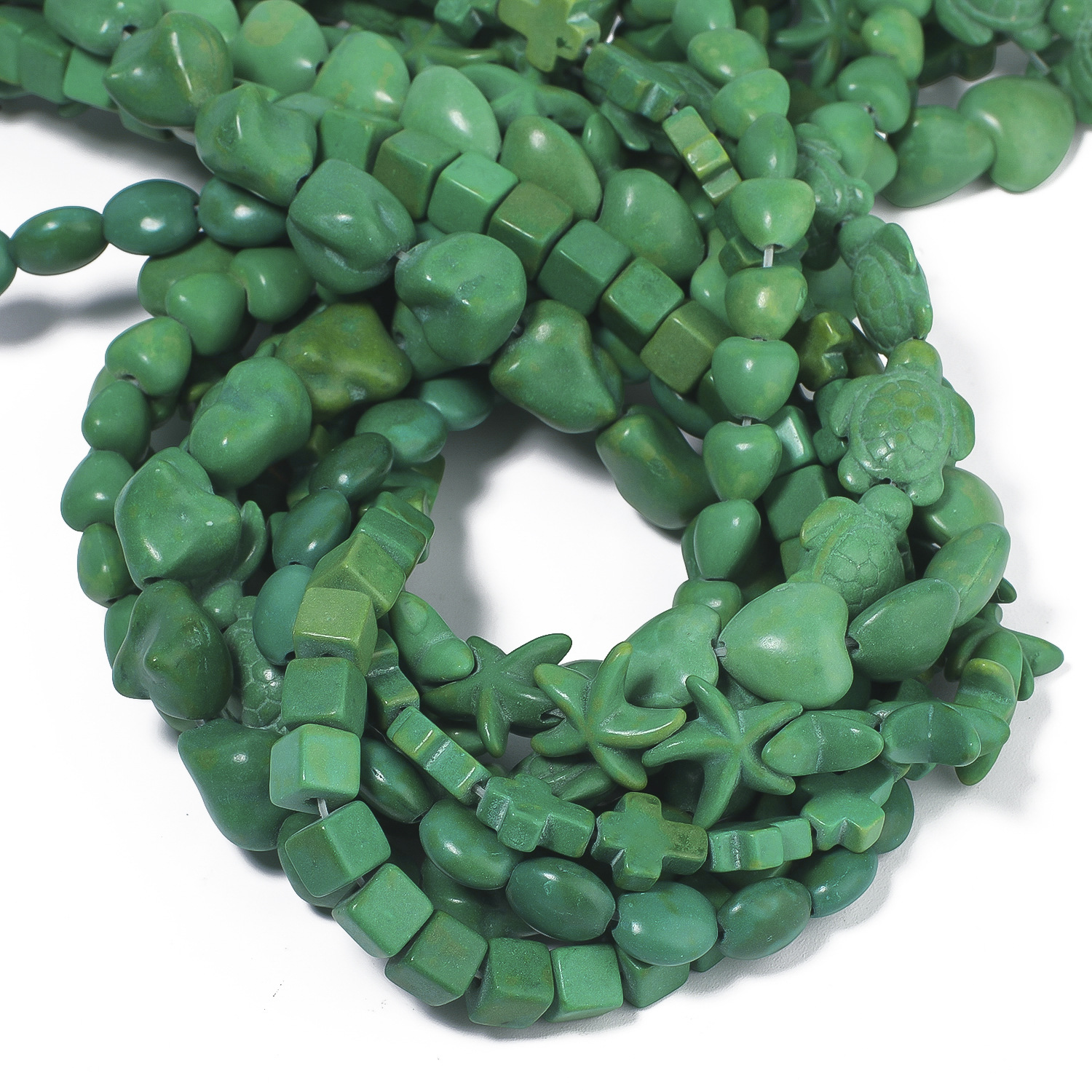 Synthetic Green Turquoise Heart Leaves Stars Straight Hole Beads DIY Handmade Necklace Bracelet Material Accessories Wholesale