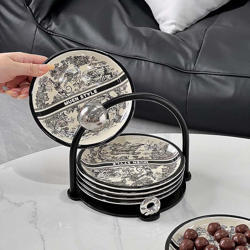 Light Luxury Ceramic Bone Spit Plate, High-End Retro Ink Painting Basket Set, Restaurant High-Looking Snack Fruit Plate Light Luxury Ceramic Bone Spit Plate, High-End Retro Ink Painting Basket Set, Restaurant High-Looking Snack Fruit Plate