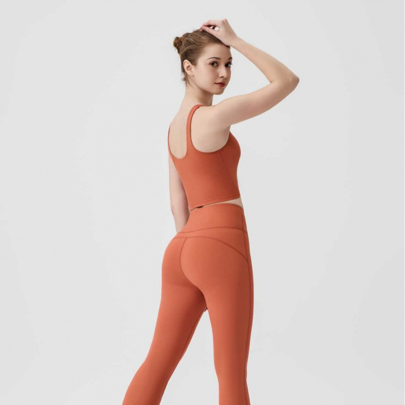 Lulu Original Label Women's Flared Pants U-Shaped Tank Top Slim Fit Sports Fitness Running Yoga Outfit Two-Piece Set