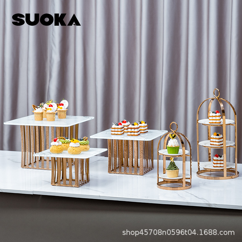 Luz de lujo de acero inoxidable refrigerio de postre decoración mesa de comida fría fruta pastel de mesa de exhibición mesa de café image 3