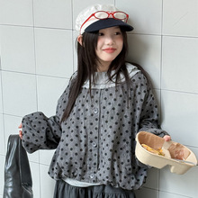花与寻童装女童外套2025秋季新款韩版满印波点儿童宽松休闲上衣潮