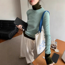 韩国单！时髦洋气假两件穿搭！2025秋冬撞色高领显瘦叠穿针织衫女