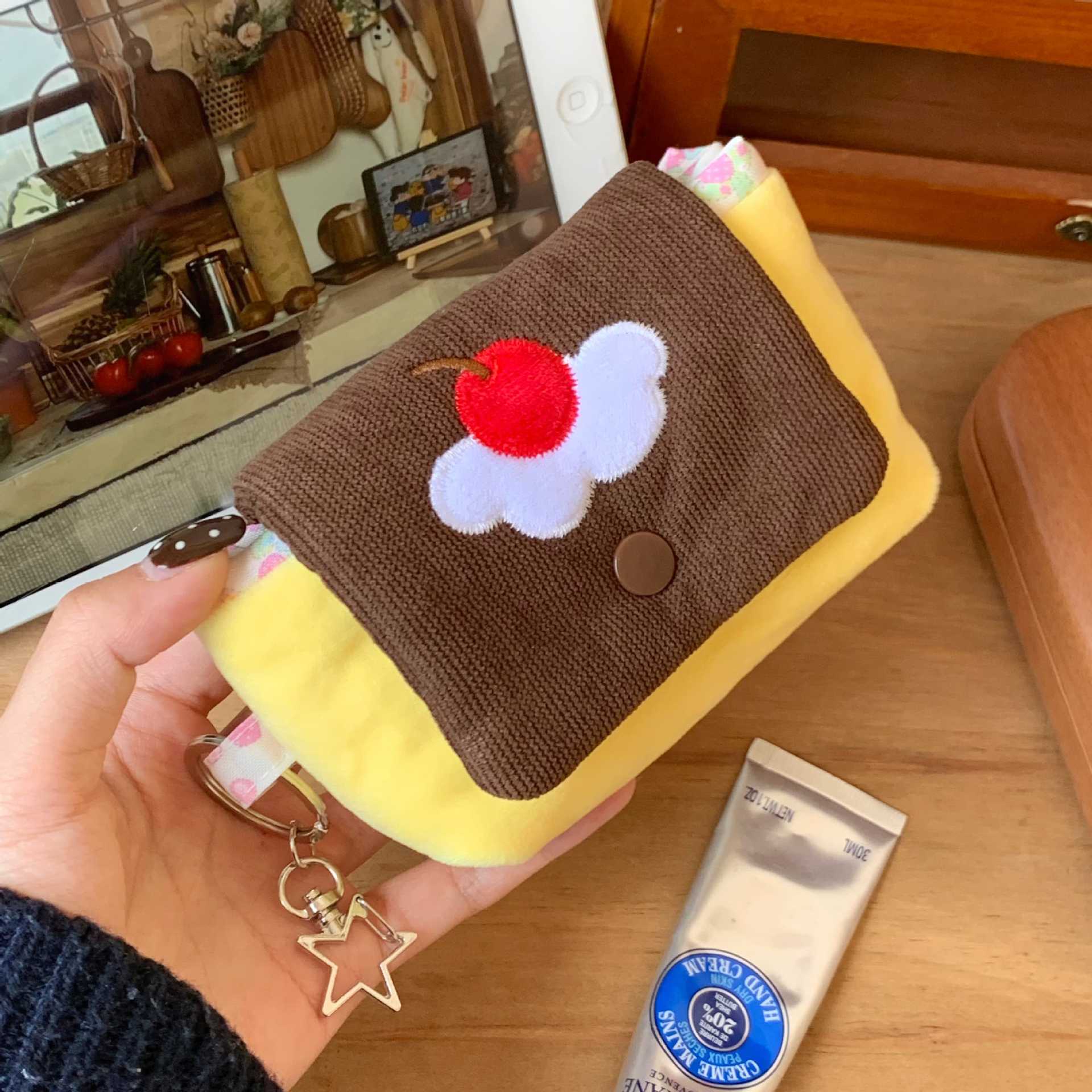Cute Cherry Pudding Coin Purse Cartoon Mini Plush Portable Small Wallet Multifunctional Storage Card Holder Earphone Bag_maomaolike.com