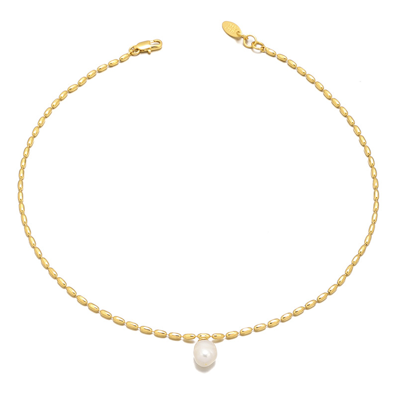 Collar de perlas naturales vintage estilo francés, chapado en latón con oro real de 18K, para mujer, con un toque de alta gama. image 7
