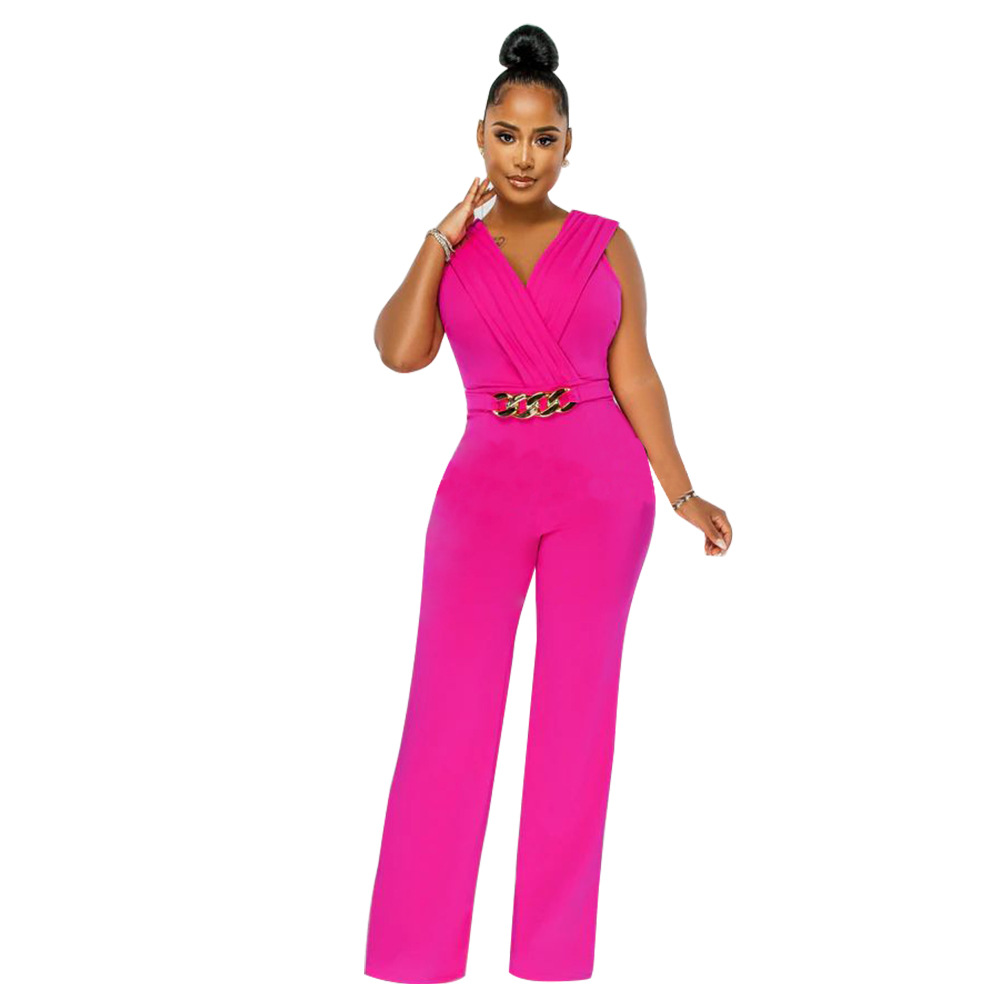 Women's Wear Fashion Women's Wear Solid Color Loose Fit Casual Sleeveless Jumpsuit