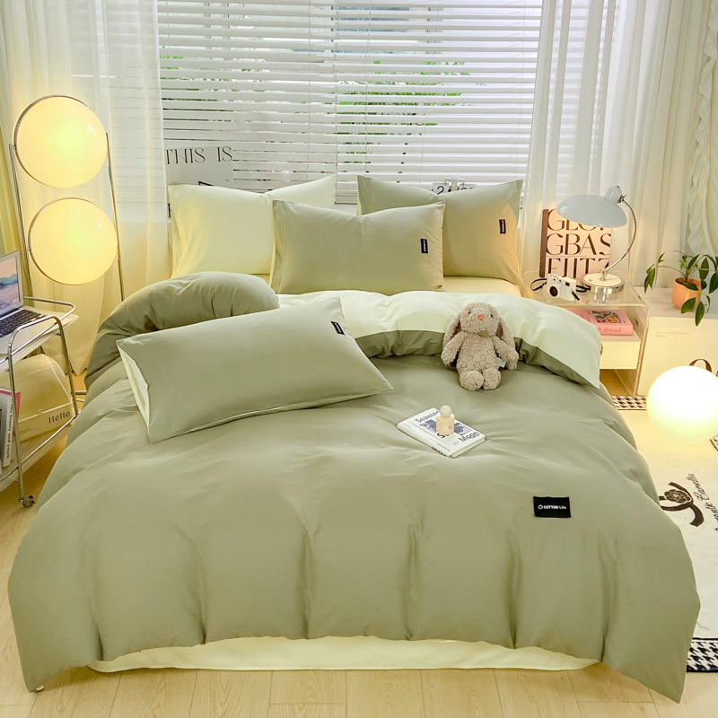 Algodón simple de cuatro piezas de color sólido cubierta de edredón de algodón dormitorio de estudiantes de tres piezas de cama de algodón de lana larga cuatro piezas de algodón