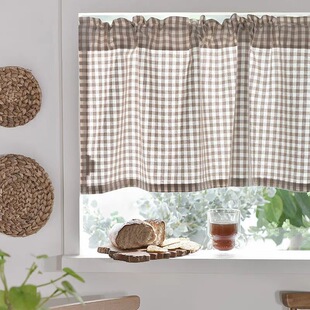 Cross-border Plaid Cotton Linen Light Plaid Decorative Half Curtain Cabinet Dirt Room Ugly Covering Curtain Door Curtain Hanging Curtain Punch-free