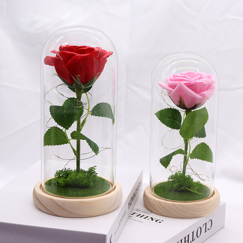 Eternal Flower Glass Cover Soap Rose Couple Tanabata Valentine's Day Christmas Gift for Girlfriend Cross-border New Product