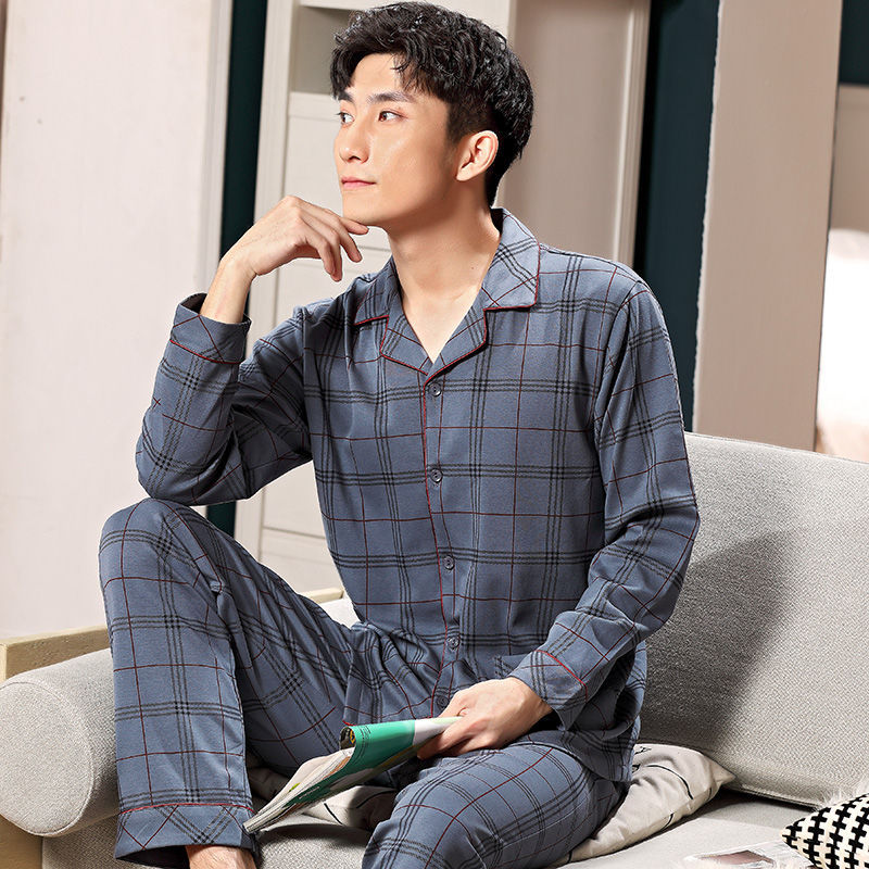 Pijamas de los hombres de primavera y otoño 100% algodón de manga larga de los hombres de desgaste del hogar de los hombres de otoño e invierno más traje de tamaño