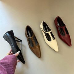 フレンチニッチTバックルローファーシューズ女性用2025春新作カジュアル万能ワークメリージェーンシューズ