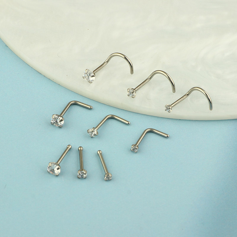 Zircon Nose Stud Nose Ring Earrings Stainless Steel Black L-Shape Nose Pin Geometric Piercing Jewelry detail image 7