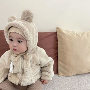 Korean Boys' Outwears, Autumn and Winter Styles, Kidsren's Hooded Velvet Thickeneded Tops, Baby Kidsren's Cotton Clothes, Trendy