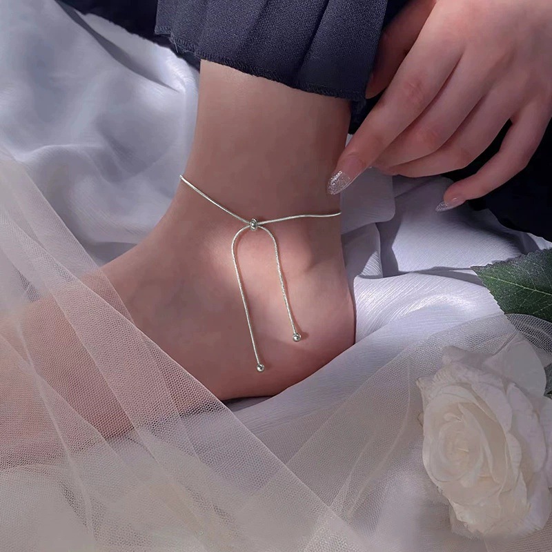 Coreano simple pulsera de tracción de hueso de serpiente ajustable corta y larga pulsera de tobillas de chicas estudiantes en el conjunto de collar de tobillas