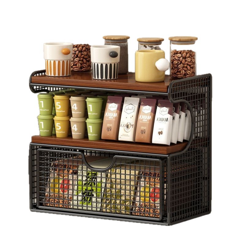 Casa sala de estar taza de agua almacenamiento estante café esquina comedor lado armario cocina mesa productos de cuidado de la piel bolsa de té estante de bocadillos