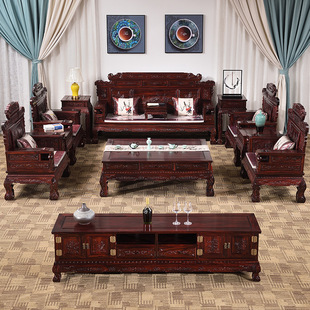 Custom Carved African Wealth-Attracting Sofa, Black Rosewood Furniture, Chinese-Style Living Room Classical Full Set, Cross-Border