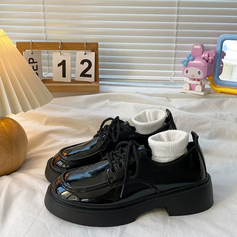 配裙子小皮鞋女2024春秋新款复古英伦风学生百搭系带厚底增高单鞋
