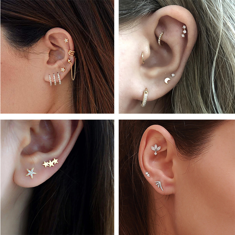 Fashion Geometric Star Sterling Silver Plating Rhinestones Ear Studs 1 Piece display picture 6