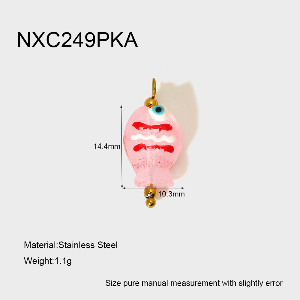 2g Weight PVD Coated Gold Plating Process Pendant Jewelry Making Type 22*20MM Jewelry Making Size 1 Piece Quantity 304 Stainless Steel, Glass Material Color Block, Heart Shape, Fish Pattern Cute, Sweet Style Irregular Craft 1 Piece 22*20MM 304 Stainless Steel Glass Color Block Heart Shape Fish Polished Pendant DIY Ornament Accessories 15