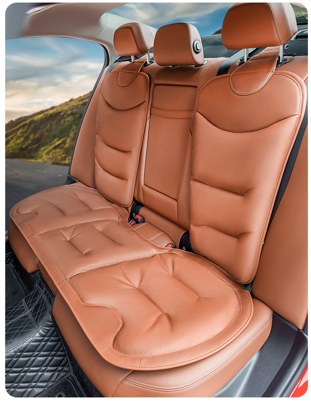 New Car Seat Cushions, High-End Nappa Leather Seat Cushions, Universal Thickened Anti-Slip Front and Rear Three-Piece Set of Seat Cushions for Vehicles