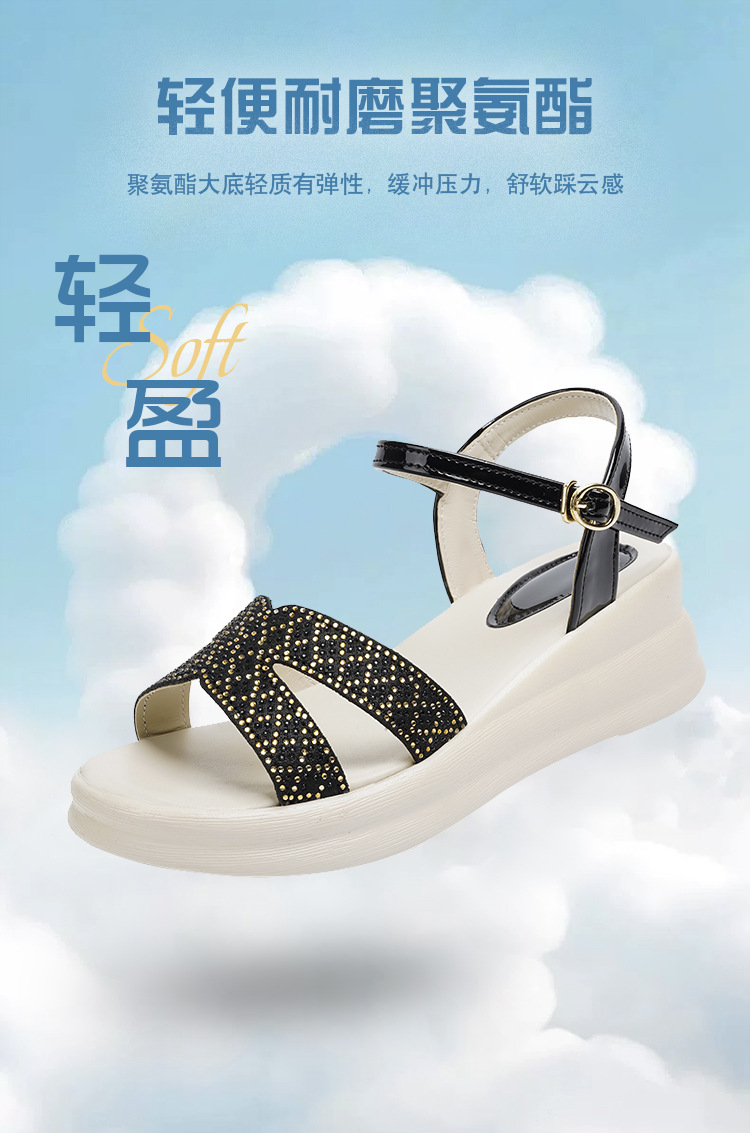 Dép sandal nữ đế xuồng cao quai chữ V, phong cách thể thao, tăng chiều cao — Đen【Dép】603 chi tiết 6